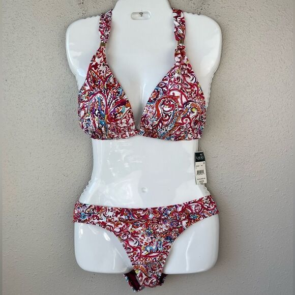 NWT Lauren Ralph Lauren Bikini Top and Matching Bottoms Size 10 - Picture 1 of 6